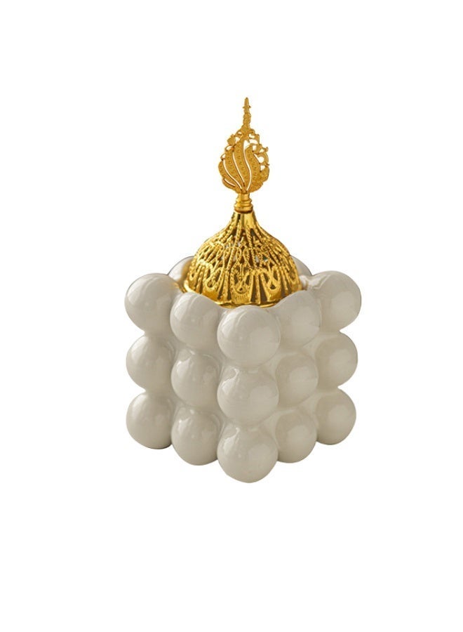 Gold Ceramic Cube Incense Burner, Handheld Incense Holder,Incense smoke oven, Elegant Home Decor for Living Room & Bedroom - Image 1